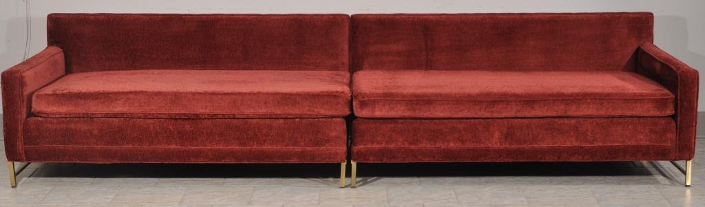 PAUL MCCOBB SECTIONAL SOFA: For Calvin, brass legs and very clean fabricDimensions: H 27.5" x W 122" x D 32"Condition: Very good