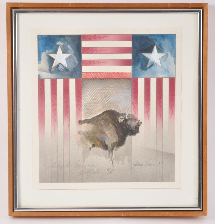 JAMES CARTER WATERCOLOR: Study for the American Buffalo #4, signed James Carter 82 lower right, watercolor, pencilDimensions: Frame H 17.5" x W 16", Sight H 12.5" x W 12"Condition: good