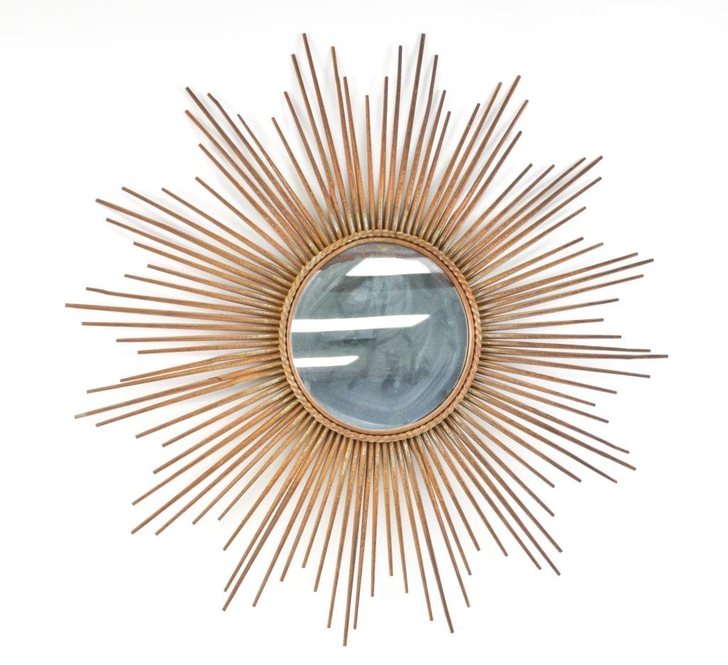 SUNBURST MIRROR: Dimensions: H 38"Condition: Light rust, oxidation to mirror