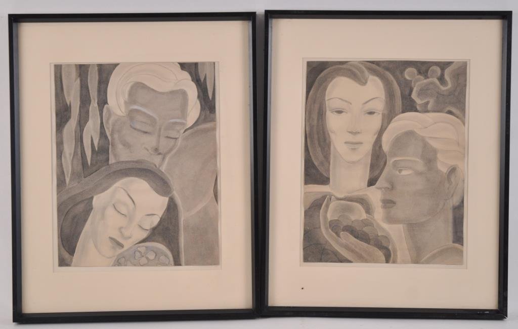 MARGO HOFF (AMERICAN, 1912-2008) TWO WATERCOLORS: 2 watercolors on paper, signed to mattingDimensions: H 21" x W 16.5"Condition: good