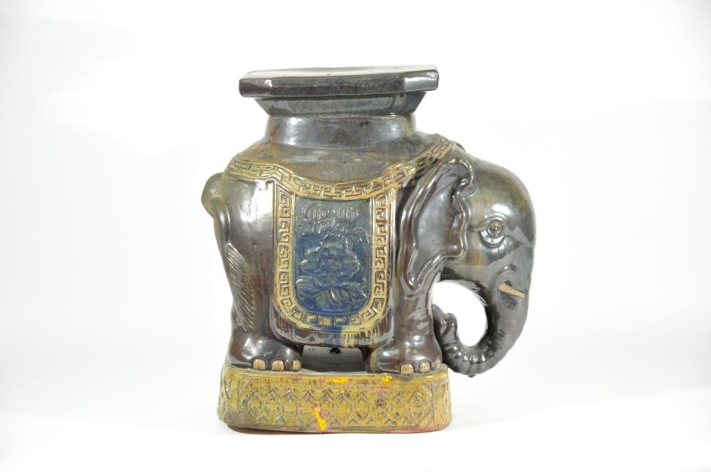 CERAMIC ELEPHANT GARDEN SEAT: Dimensions: H 19" x W 17" x D 9"Condition: repairs.