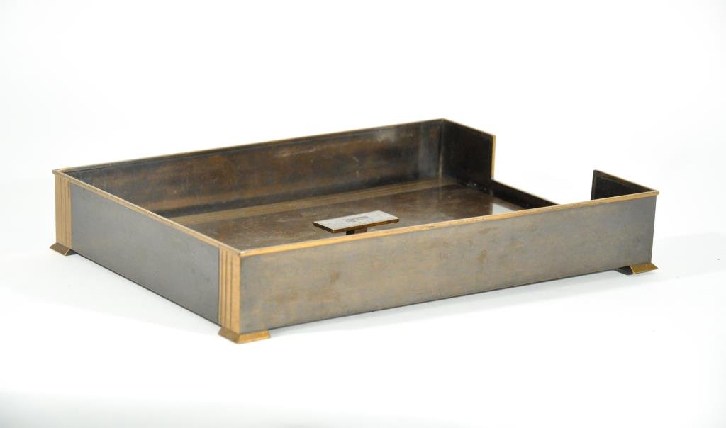 SILVERCREST DECO BRONZE PAPER TRAY: Marked Silver Crest 133 Genuine Bronze Dimensions: H 2.5" x W 10.25: x D 14"Condition: Good, nice art deco detail. Roughly 10-15lbs (for shipping purposes)