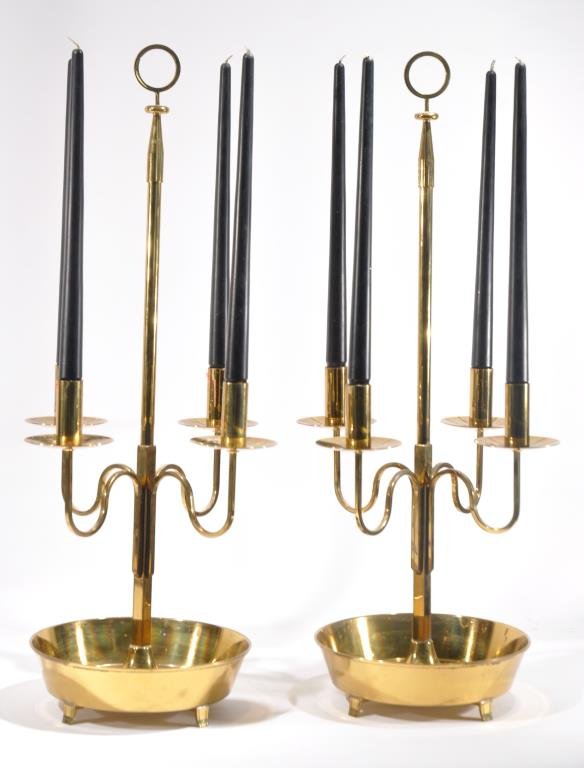 TOMMI PARZINGER BRASS CANDELABRAS: Dimensions: H 30" x W 13.5" Condition: Good, age appropriate signs of use.