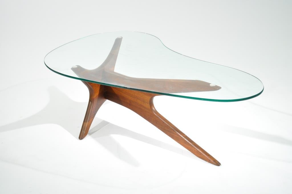 ADRIAN PEARSALL GLASS TOP COFFEE TABLE: Dimensions: H 16" x W 51" x D 30"Condition: good