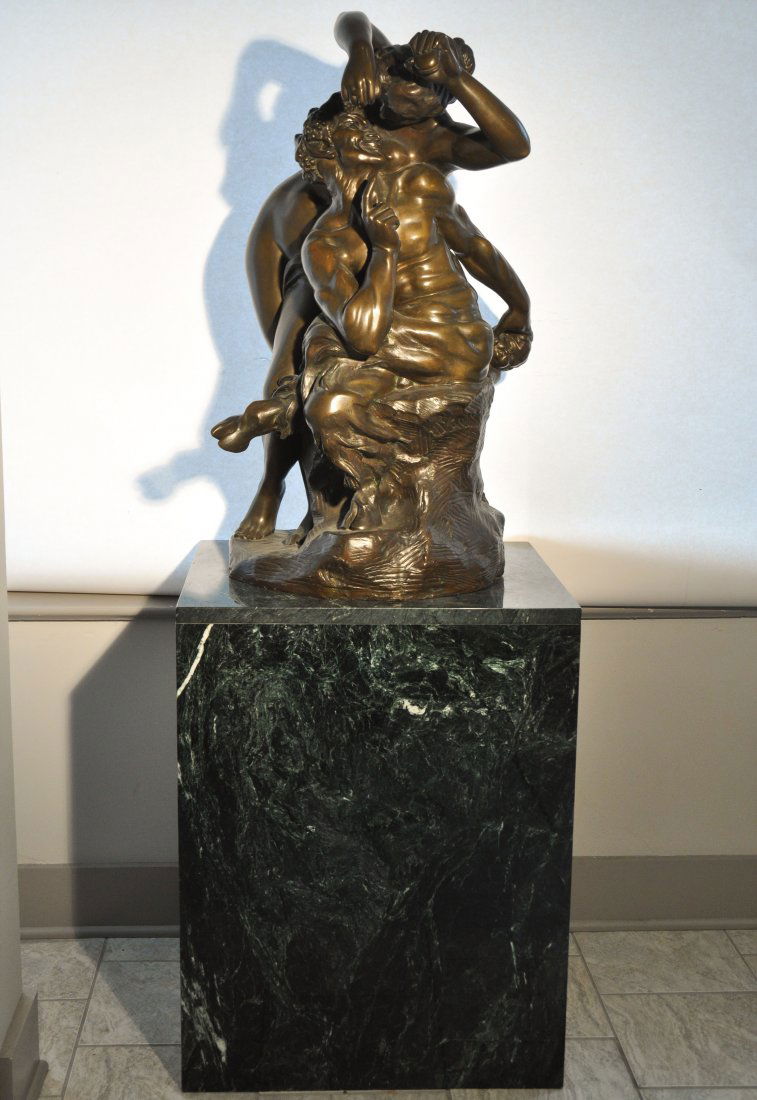 AFTER JEF LAMBEAUX (BELGIAN 1852-1908) BRONZE: Bronze, signed on the base Dimensions: H 34" x W 20" x D 18"Also include the marble base: H 31" x W 24" x D 21"Condition: Good