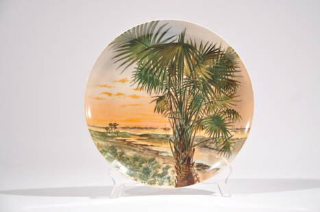 RUTHERFORD B. HAYES PRESIDENTIAL SERVICE PLATE: Haviland. A Rare Limoges Porcelain Dinner Plate from the White House Service of President Rutherford B. Hayes , c. 1880, designed by artist Theodore Russell Davis. Patent number 11933 with palm tree