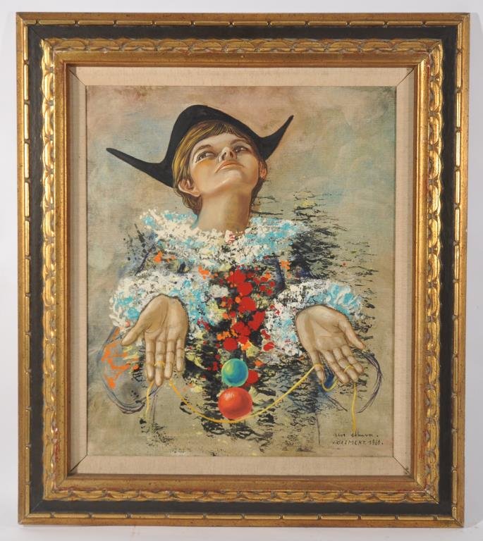 JEAN-PIERRE CLEMENT (FRENCH, 1943- ) PAINTING: 1961 Signed Lower right. Dimensions: Framed: H 30" x W 25.5" Condition: Good, chips to frame
