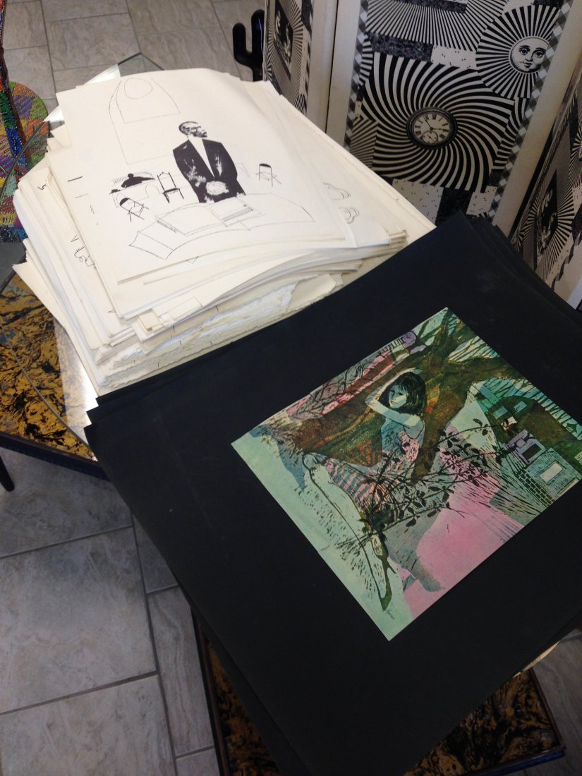 DAVID STONE MARTIN ADVERTISING ARTWORK GROUPING 7: Large grouping ncluding prints, slides and color plates. Condition: Good