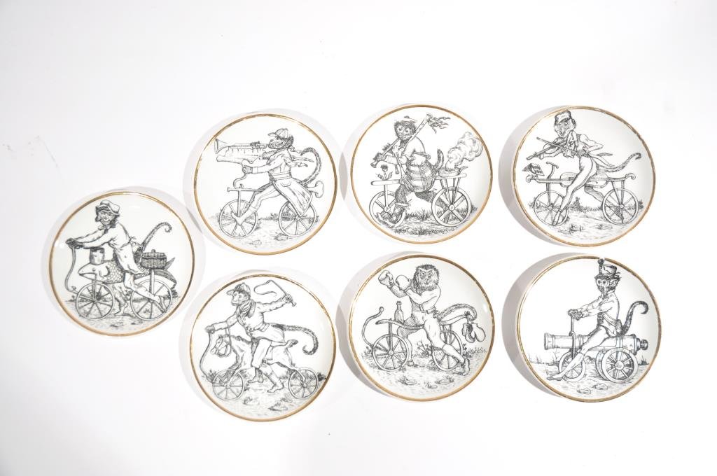 SET OF 7 PIERO FORNASETTI COASTERS: Dimensions: Diameter 4" Condition: some crazing