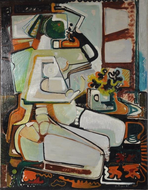 OIL ON CANVAS SIGNED GRACE HARTIGAN: Signed lower right, dated 1969Dimensions: H 54" x W 42"Condition: Small losses, two restorations to canvas