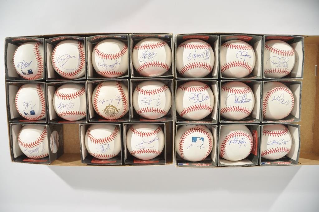 TWO BOXES OF SIGNED MLB BASEBALLS: 20 balls, all signed in penCondition: very good