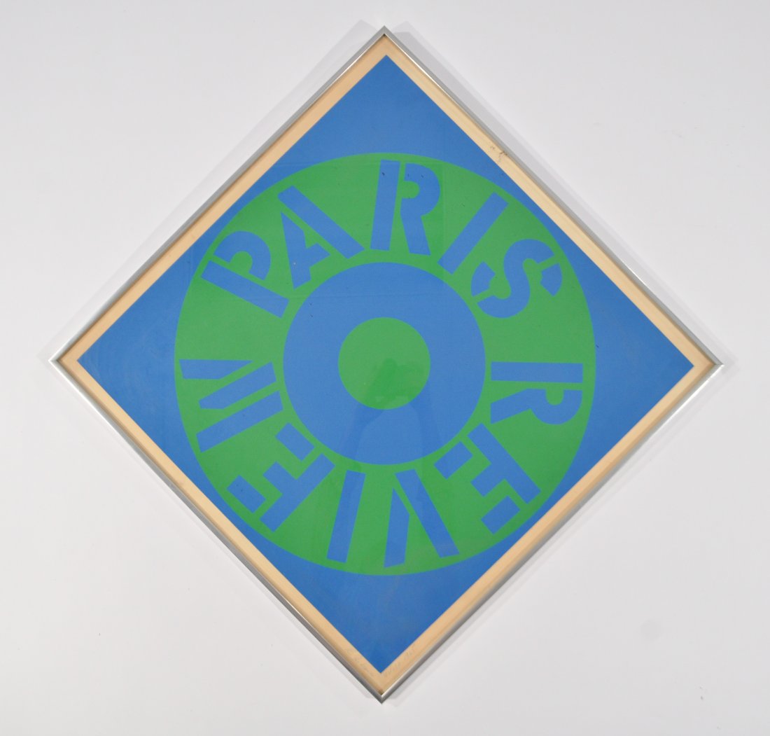 ROBERT INDIANA (AMERICAN 1928 -) PARIS REVIEW: POSTER - PARIS REVIEW 1965 Color serigraph on paper, signed 46/150, and dated.Dimensions: Frame H 26.25" x W 26.5", Sight : H 26" x W26"Condition: good, has surface dirt, some black specs on the print