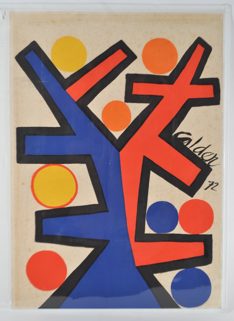 ALEXANDER CALDER (AMERICAN 1898-1976): "ASYMETRIE", 1972Color lithograph on paper, signed on the plate. With watermark to back right cornerDimensions: H 33" x W 22.75"Condition: foxing and some scuffs