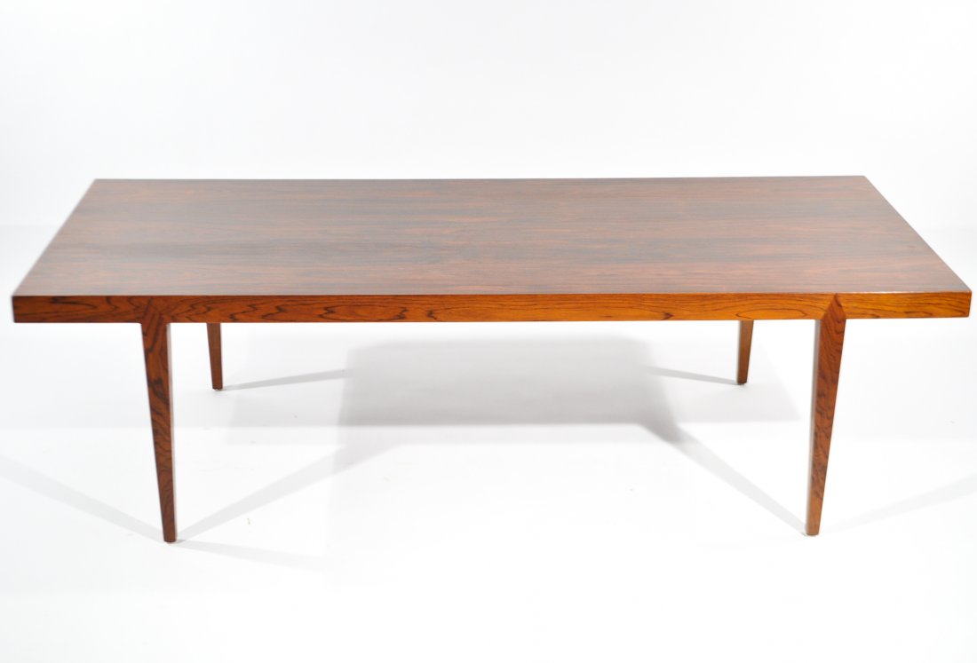 SEVERIN HANSEN JR. DANISH ROSEWOOD COFFEE TABLE: For Haslev, rosewoodDimensions: H 20" x W 67.5" x D 20.5"Condition: good, some light surface scratching to top