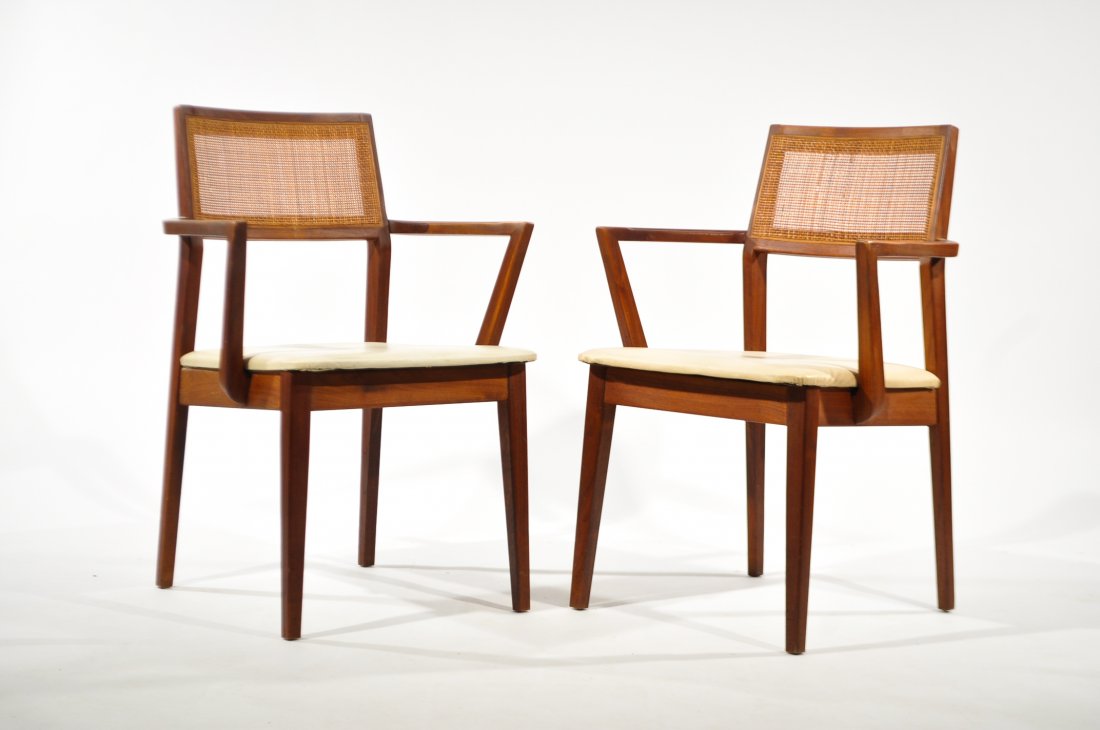 PAIR OF CANE BACK ARM CHAIRS: Dimensions: H 32" x W 20" x D 21"Condition: good vintage shape, light wear to finish