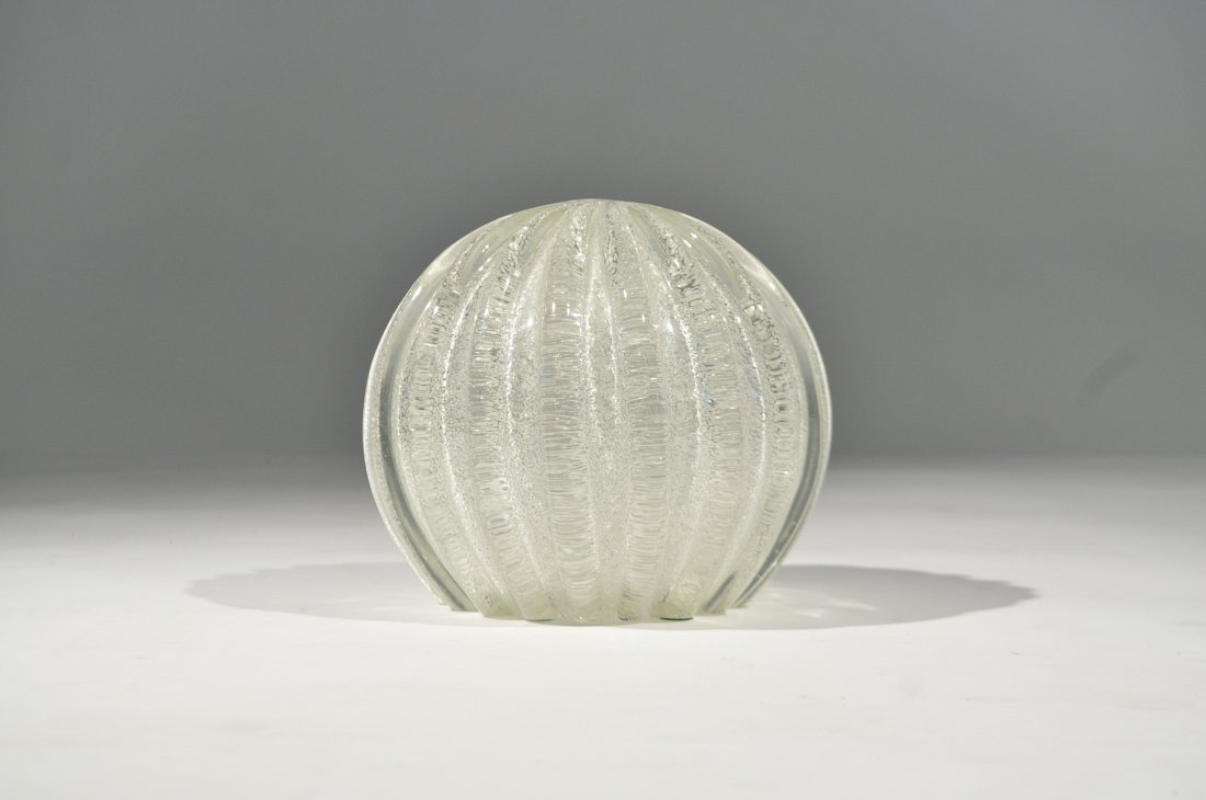 ITALIAN MURANO GLASS RIBBED CRYSTAL BALL: In the manner of Archimede SegusoDimension: H 8" x Diameter 8.5"Condition: good, small 1/4" impact to one rib, no losses