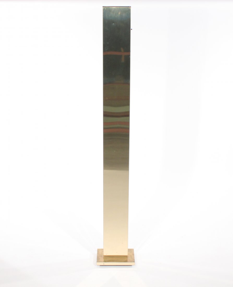 GEORGE KOVACS MONOLITH FLOOR LAMP: For Casella, brassDimensions: H 72.5" x W 11" x D 8.5"Condition: good, some wear to finish around edges