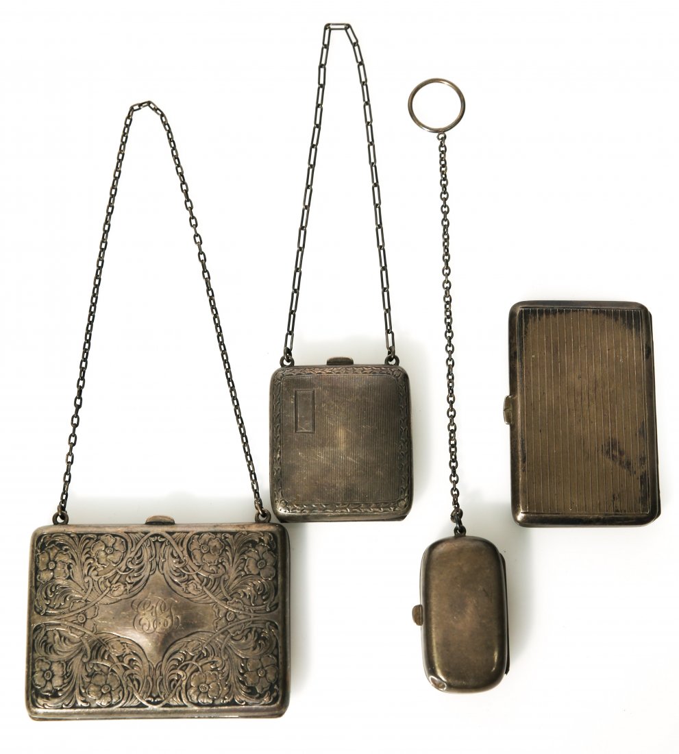 (4) SILVER COIN PURSES: Including George III, Edward Smith, etcWeight: 8.57oztCondition: good