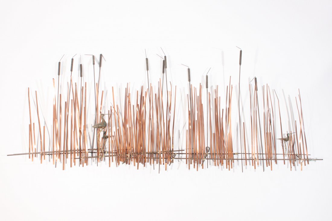 CURTIS JERE WALL SCUPTURE: Signed to rightDimensions: H 27" x W 56" x D 3"Condition: fair, break to piece, is in two pieces