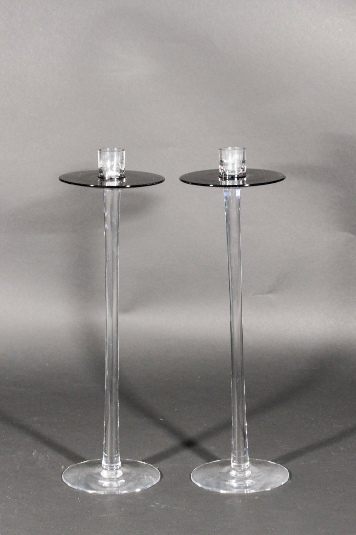 ORREFORS CANDLESTICKS: Marked to bottomDimensions: H 16" x Diameter 5"Condition: good