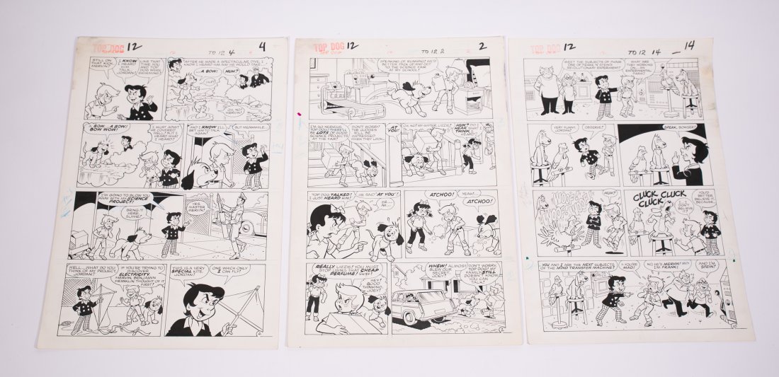 ORIGINAL COMIC ILLUSTRATIONS FOR "PLANET TERRY": Dimensions: H 23" x W 14.5"Staining and marks to paper