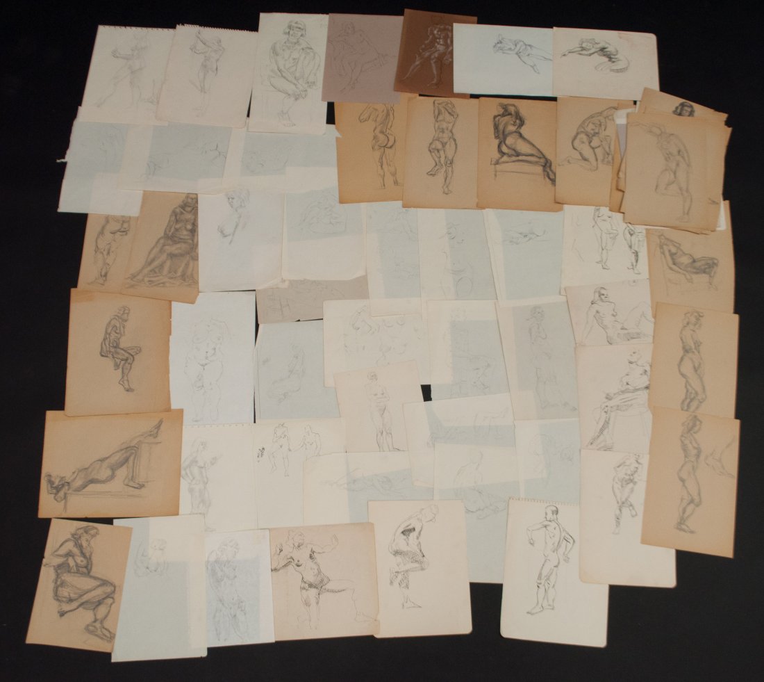 ALLEN HERMES (AMER. 1913-2004) ORIGINAL DRAWINGS 1: Over 60 Drawings of human forms, pencil and ink on varying paperProvenance: From the Estate of Allen Hermes