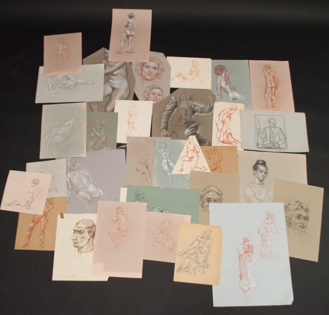 ALLEN HERMES (AMER. 1913-2004) ORIGINAL DRAWINGS: Over 30 Drawings of human forms, pencil and pastel on varying paperProvenance: From the Estate of Allen Hermes