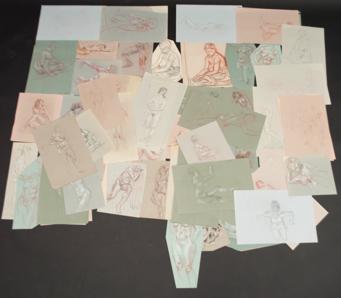 ALLEN HERMES (AMER. 1913-2004) ORIGINAL DRAWINGS 3: Over 60 drawings of human forms, pencil and pastel on varying paperProvenance: From the Estate of Allen Hermes