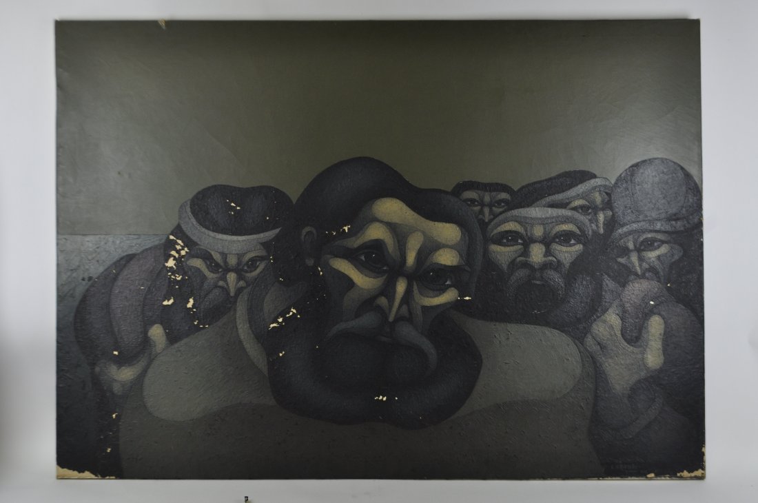 RICARDO CARPANI ( ARGENTINIAN 1930-1997): Title: SERIE MARTIN FIERRO: " Me Habia acompanao con otros tan desgracinos como yo"MARTIN FIERRO SERIES : " Had Me acompanao with others as desgracinos like me"Oil on canvas,singed lower center and ti