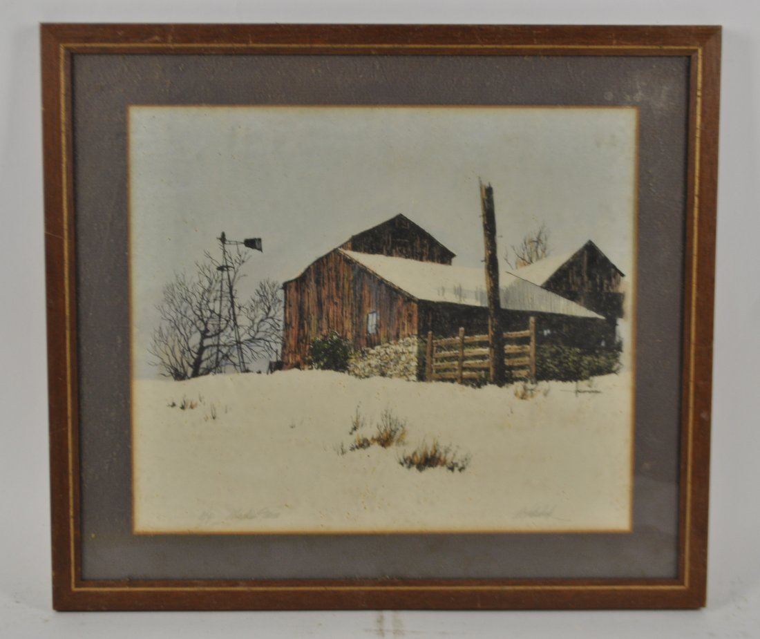 AL HOLLENBECK (20TH CENTURY ARTIST): MACKS FARMColor lithograph, A/P, titled lower left,signed lower right Dimensions:H 15" W 17"Condition: good, foxingNote: All items are sold as-is, where-is. Any condition report is a courtesy to the b