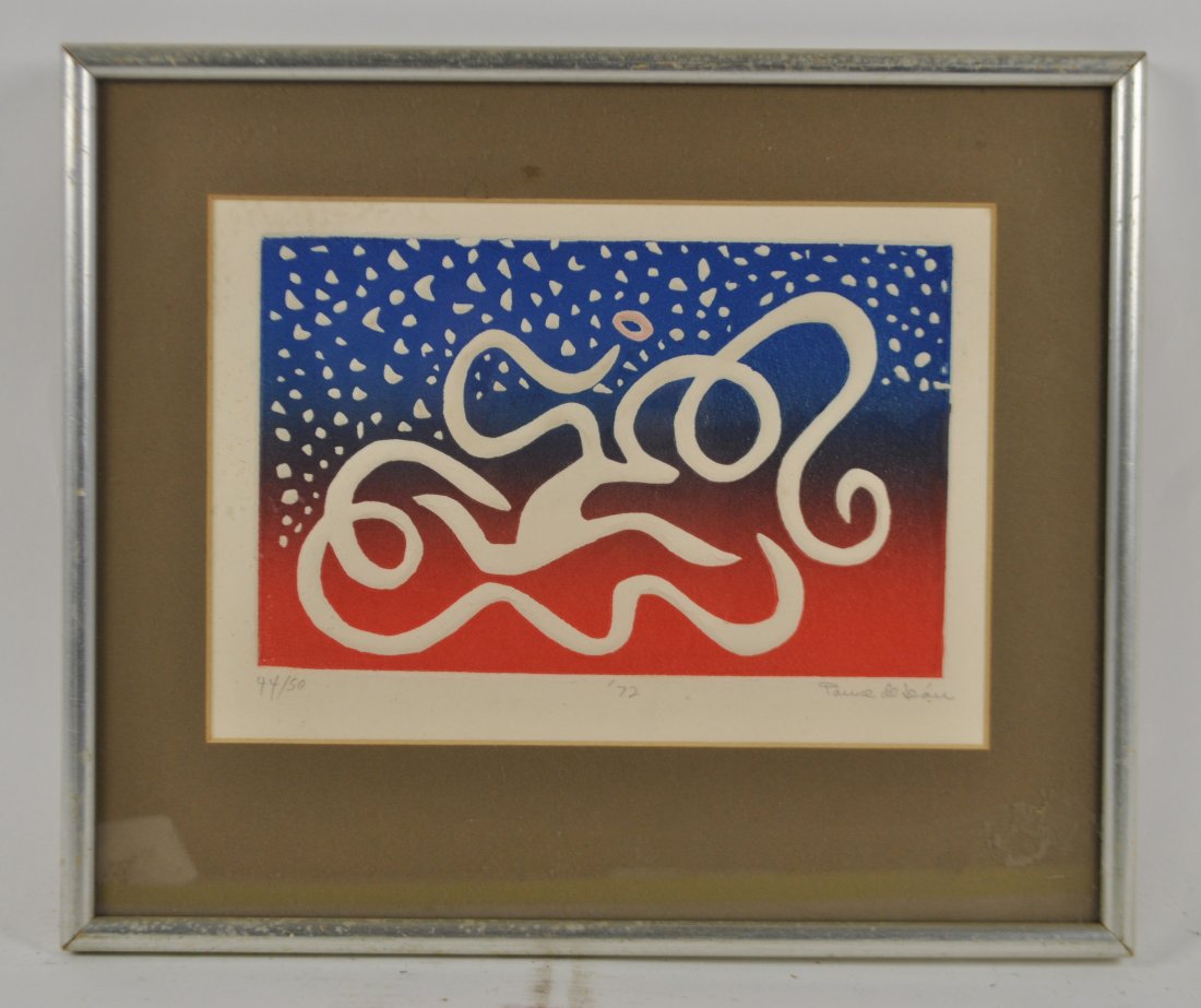 MICHAEL PONCE DE LEON (AMERICAN 1922-2006): Color etching on paper, edition 44/50, 72, signed lower right. Dimensions:H 11" W 12.5"Condition: goodNote: All items are sold as-is, where-is. Any condition report is a courtesy to the buyer and shou