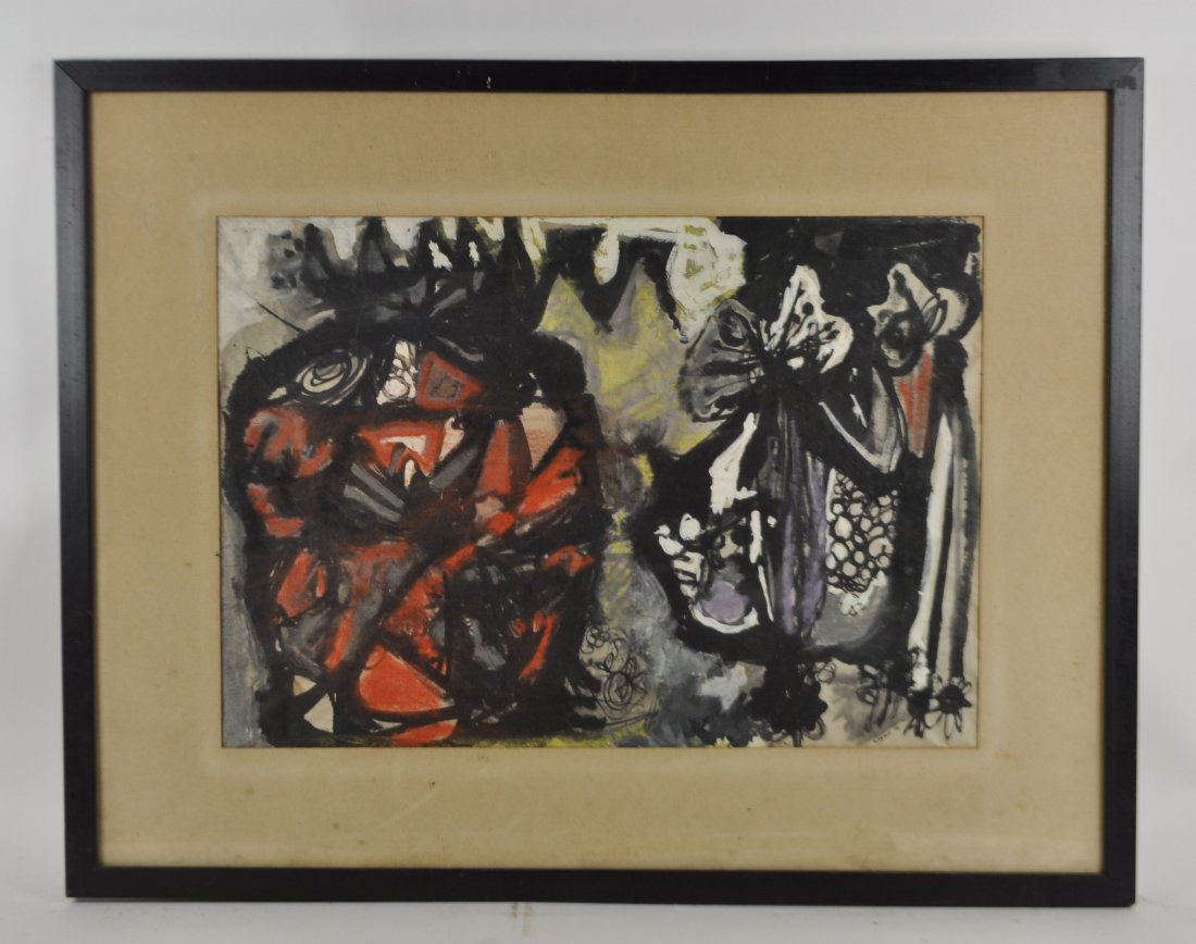 A. MEYER (20TH CENTURY ART): Untitled (abstract color forms),1956Ink and watercolor on paper, signed lower right Dimensions:H 26" W 33"Condition: mat stains and foxingNote: All items are sold as-is, where-is. Any condition report