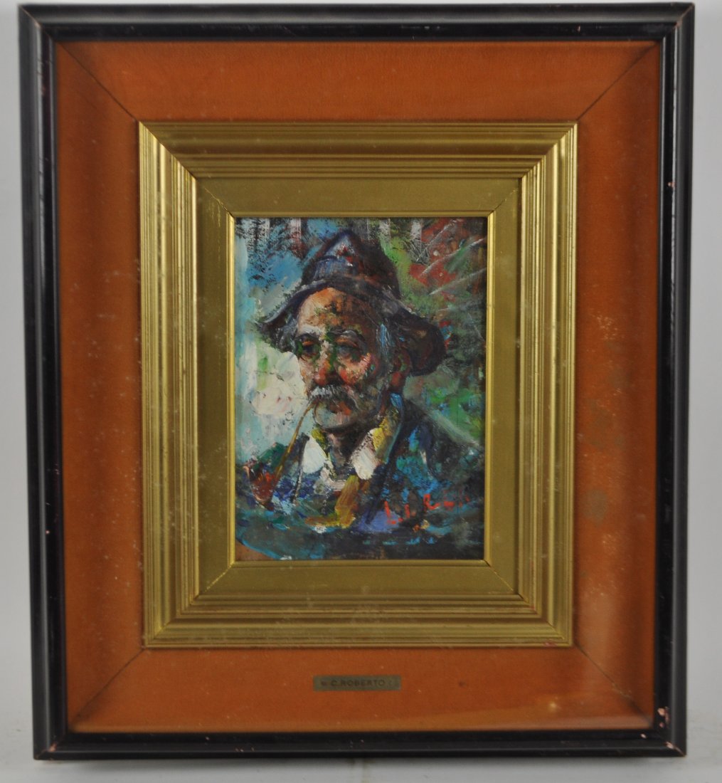 C. ROBERTO (20TH CENTURY ARTIST): Untitled (portrait of a seaman smoking a pipe.) Oil on canvas, signed lower right Dimensions:H 20.5" W 18"Condition: goodNote: All items are sold as-is, where-is. Any condition report is a courtesy to