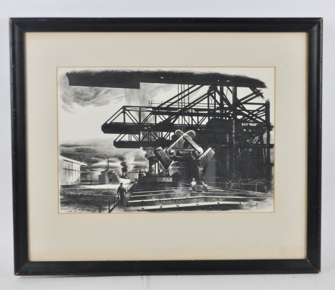 LESTER FAGAN INDUSTRIALIST SCENE: Dimensions: H 19" W 22.5"Note: All items are sold as-is, where-is. Any condition report is a courtesy to the buyer and should not be taken as fact. Please contact the auction house with any specific q