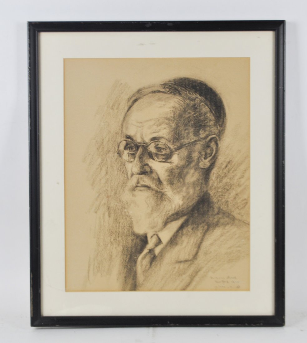 SIGNED JEWISH MAN CHARCOAL: Illegibly signed lower rightDimensions: H 22" W 18.5"Note: All items are sold as-is, where-is. Any condition report is a courtesy to the buyer and should not be taken as fact. Please contact the aucti