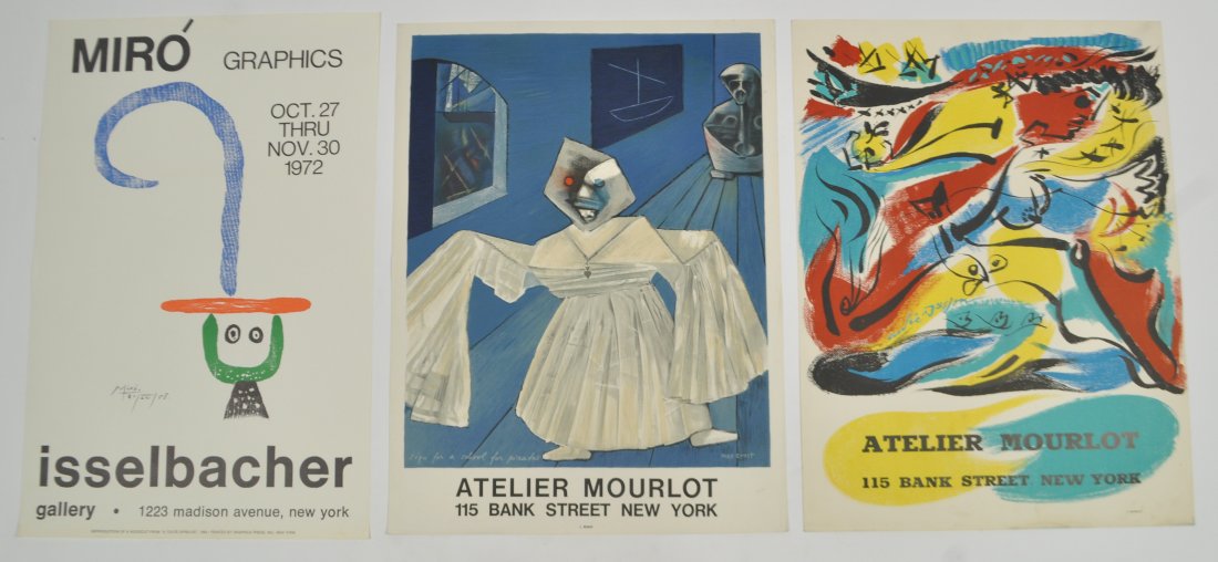 GROUPING OF GALLERY EXHIBITION POSTERS: Max Ernst, Miro, Andre Masson, Isselbacher and Mourlot Gallery Dimensions: H 28" W 21"Note: All items are sold as-is, where-is. Any condition report is a courtesy to the buyer and should not be taken
