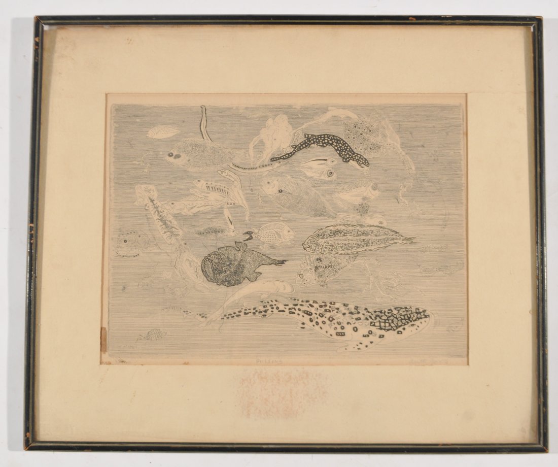 ANTHONY GROSS ETCHING OF FISH: "Poissons"Dimensions: H 16.5" x W 19.5"Note: All items are sold as-is, where is. Any condition report is a courtesy to the buyer and should not be taken as fact. Please contact the auction house with