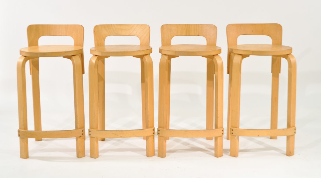 (4) ALVAR AALTO BENTWOOD STOOLS: Dimensions: H 28" x D 14"Condition: Shows signs of use