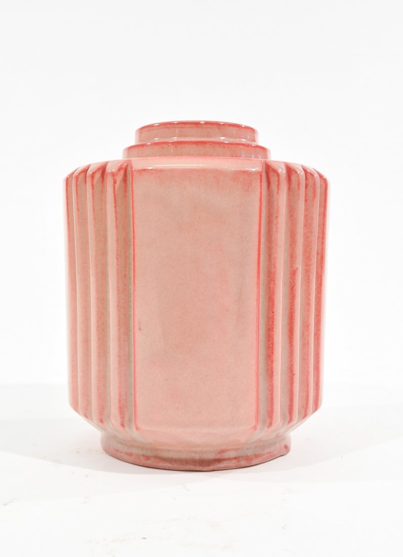ROBERT LALLEMANT (1902-1954) ART DECO CERAMIC VASE: Dimensions: H 7.5" x D 6.5"Condition: Chip along bottom rim, very small chip along top rim.