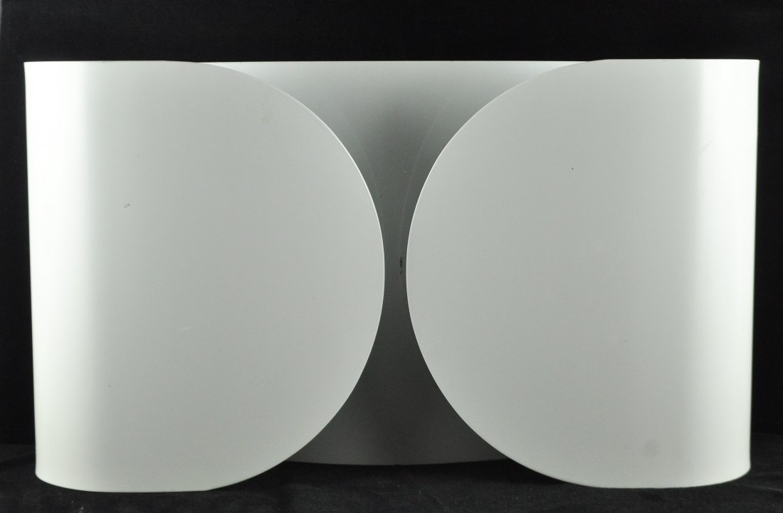 FOGLIO WALL LAMP BY TOBIA SCARPA FOR FLOS: C. 1960's, Italian. A single, folded sheet of lacquered metal. Dimensions: H 8.25" x W 14.5" x D 4"Condition: Good, original wiring.