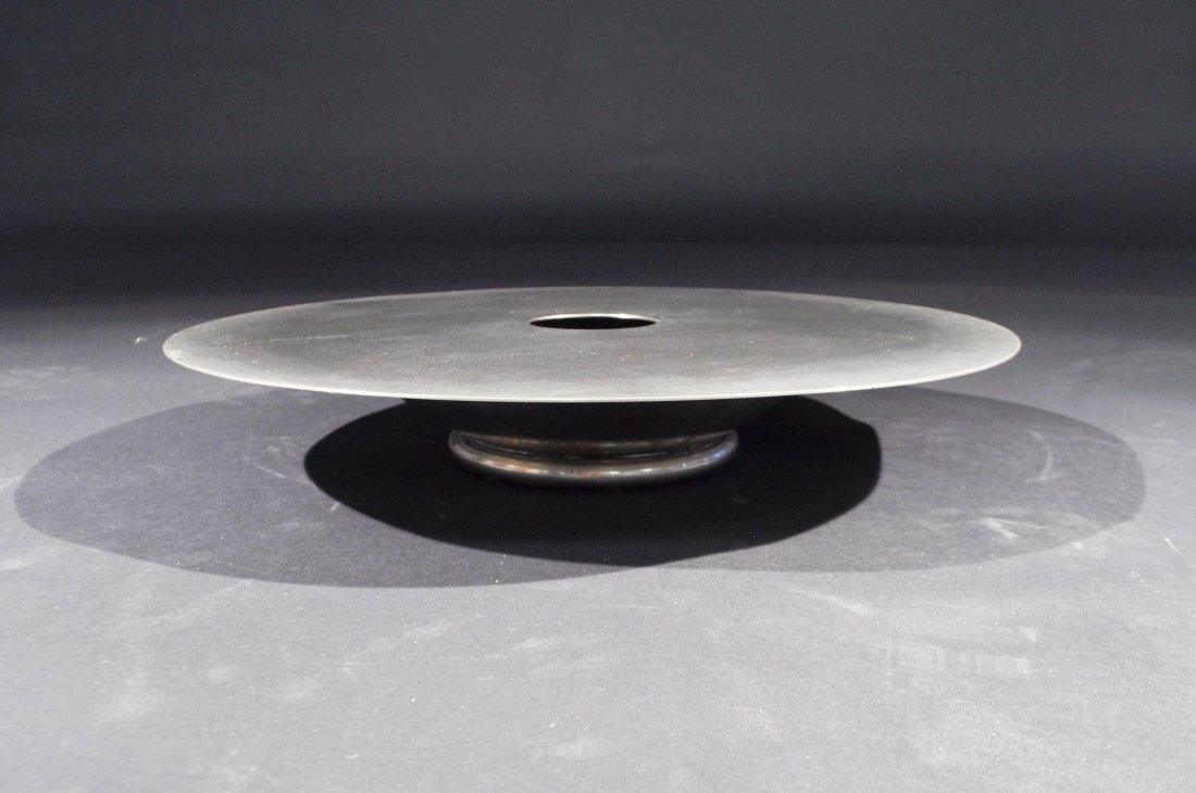 MARC EROL FOR LA CREMAILLERE CENTERPIECE C. 1930: Marked La Cremaillere France to bottomDimensions: H 3" x Diameter 17.5"Condition: fair, some pitting and wear to finish inside bowl