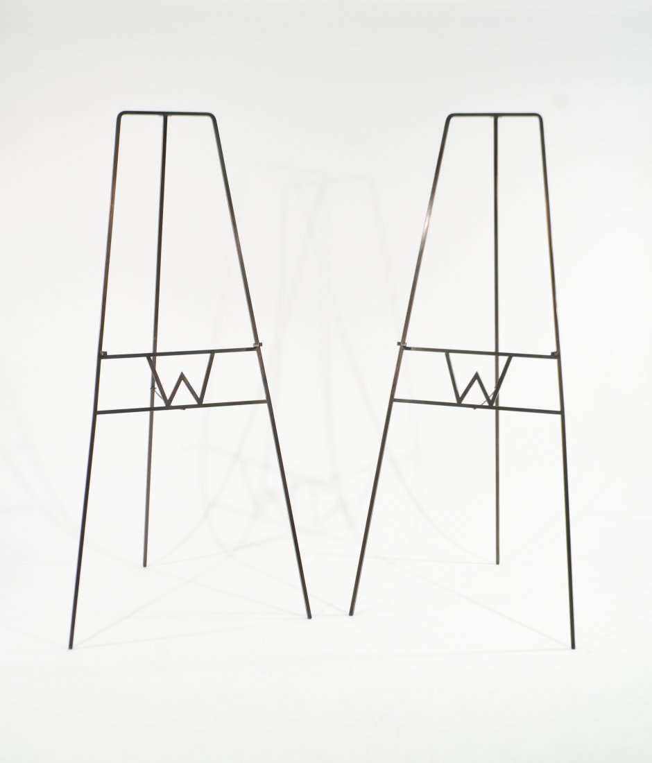 PAIR OF BRASS EASELS WITH W'S: Dimensions: H 63" x W 24" x D 15" as picturedCondition: good
