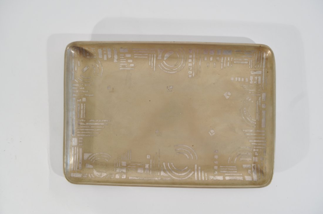 JEAN DUNAND DINANDERIE METAL TRAY: Signed to bottomDimensions: H 1" x W 14" x D 9.5"Condition: good