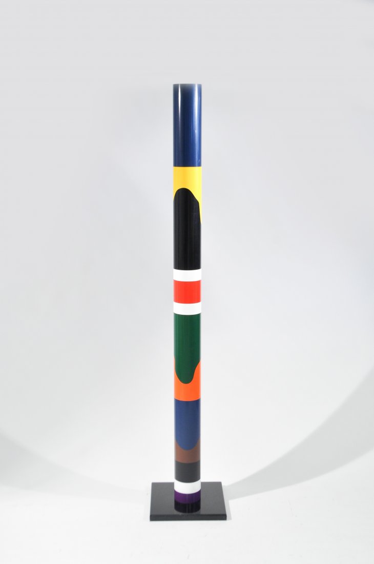 GUY DE ROUGEMONT STANDING TOTEM SCULPTURE: "Colonne Pour le Soif" totem sculpture enameled acrylic, enameled steel by Guy de Rougemont. Signed, titled, numbered and dated. From an edition of 23.Dimensions: H 76.5" x Base: 14" x 14"Condition: G