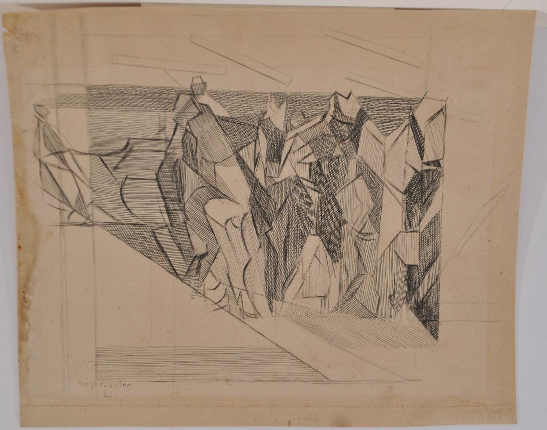JACQUES VILLON (FRENCH 1875-1963): La Faucheuse ou Moissons, 1951 Dry-point, etching on paper, signed and dated in the plate lower left side, edition lower right 123/350 in pencil. Dimensions: Framed H 14 3/4" x W 17 3/4", sight H 10 3