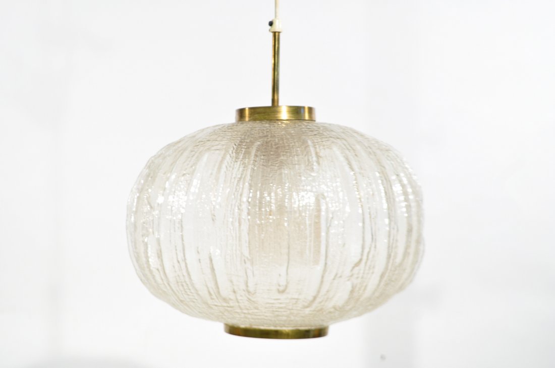 ORREFORS STYLE GLASS AND BRASS PENDANT: Dimensions: H 17" x Diameter 14"Condition: good