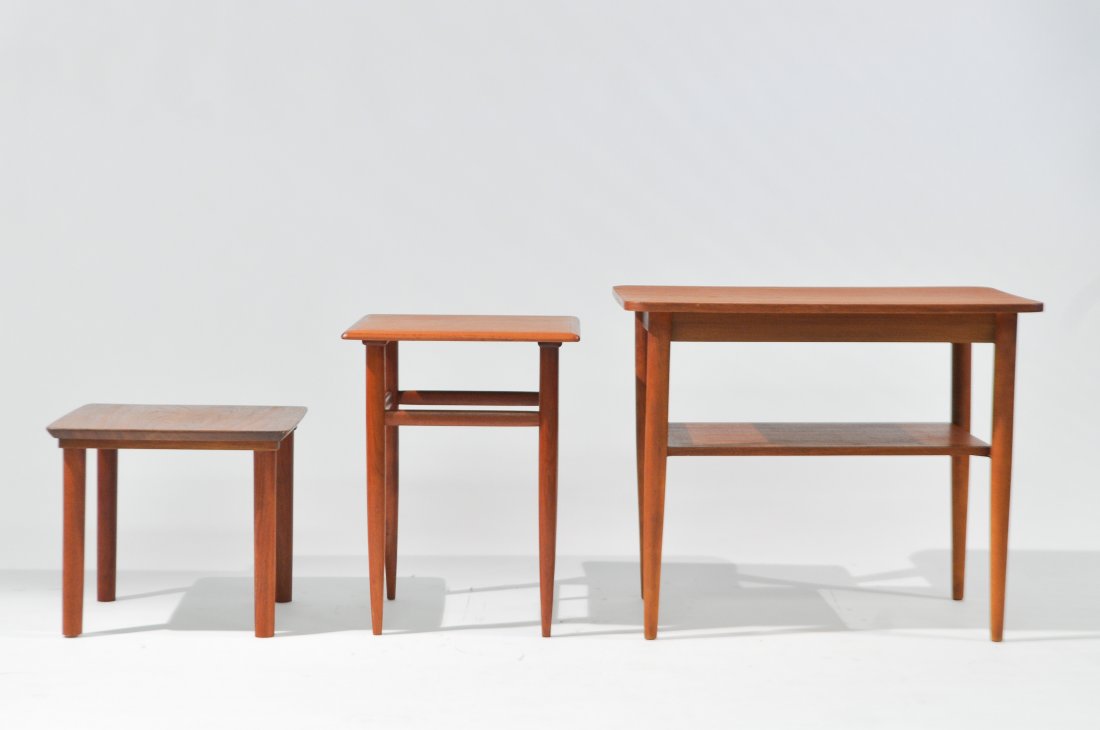 GROUPING OF 3 DANISH TEAK SIDE TABLES: Dimensions: H 20" x W 24" x D 15.5"Condition: good