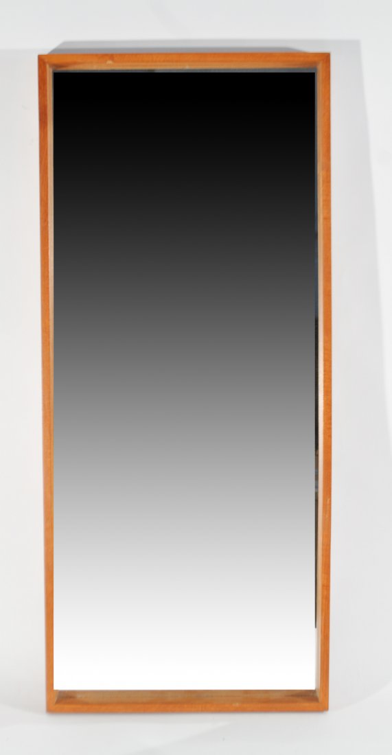 DANISH TEAK MIRROR: Dimensions: H 38" x W 16.5" x D 2.5"Condition: good, small loss to top border edge