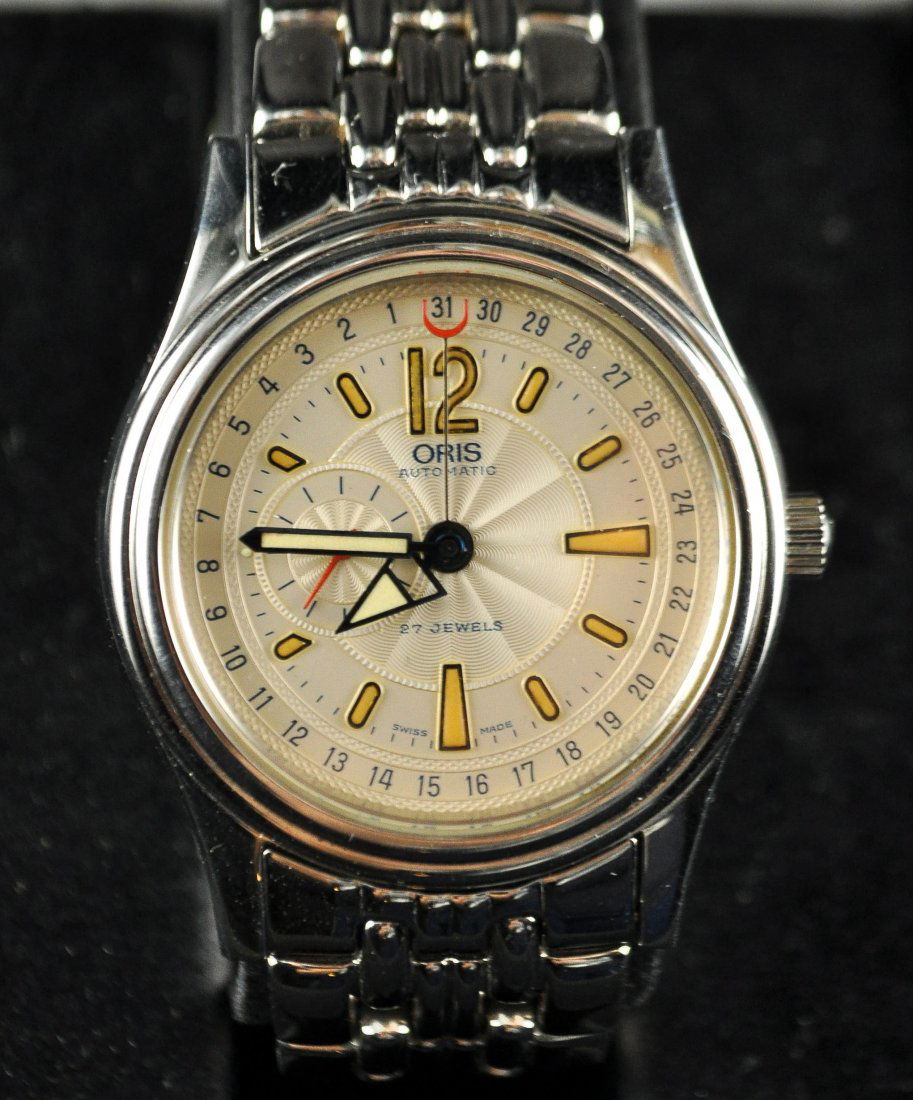 ORIS POINTER DATE WATCH: Circa 1997 serial number 640 7476 40 61, stainless steel, sapphire crystal, 27 jewels. Condition: good, running