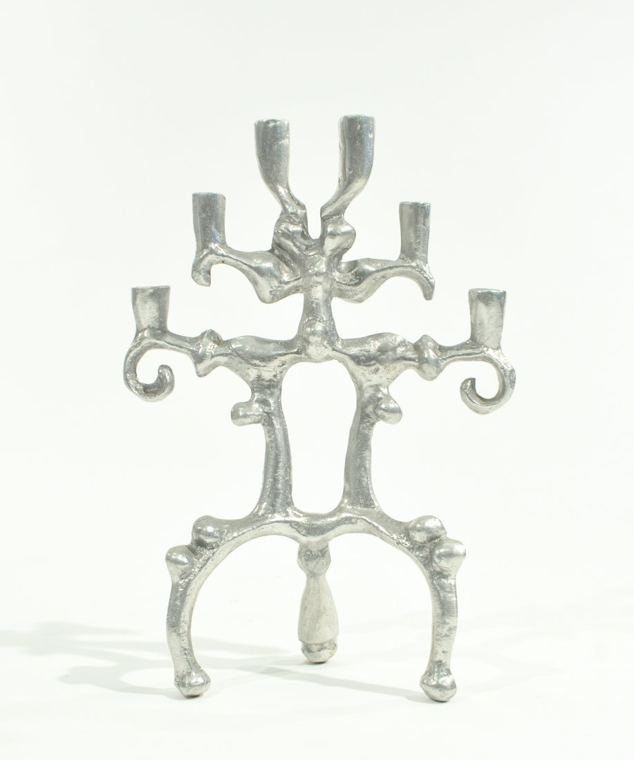 DONALD DRUMM ALUMINUM CANDELABRA: Dimensions: H 15" x W 10.5" x D 0.5"Condition: good